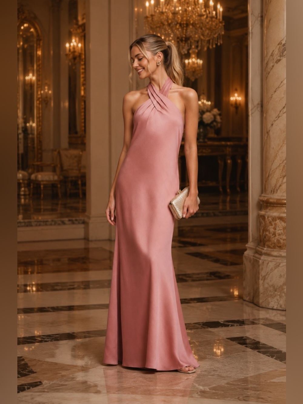 BHLDN Ruby Twist Halter Satin Gown